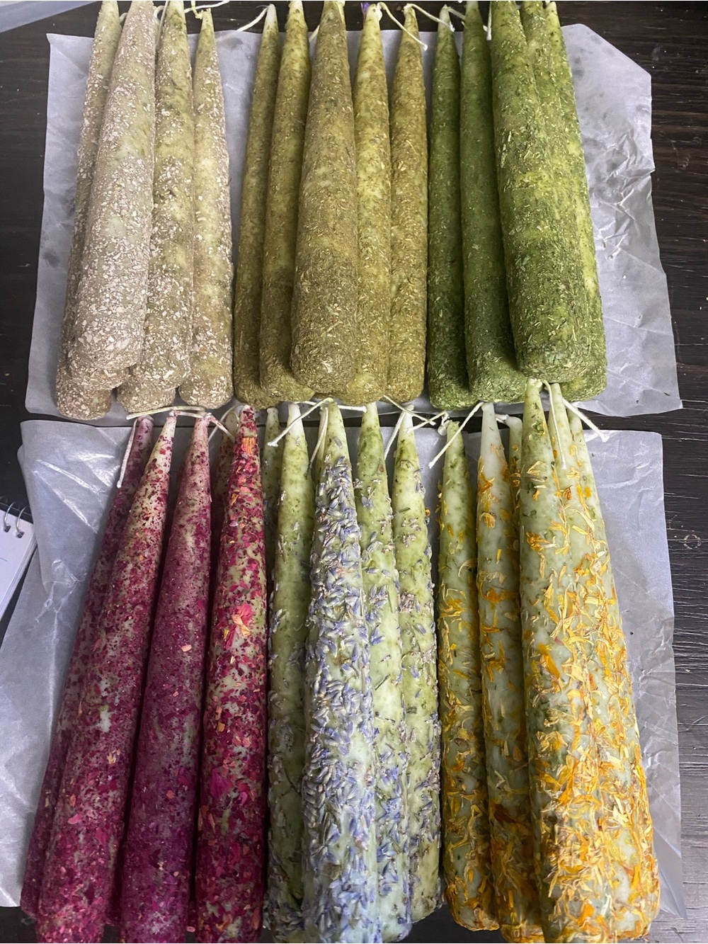 Set of 6, 8”  Candles Manifestation Spells Ritual Candles Dressed w/Herbs Altar